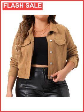 Women's Plus Size Crop Moto Biker Faux Leather Suede Jacket